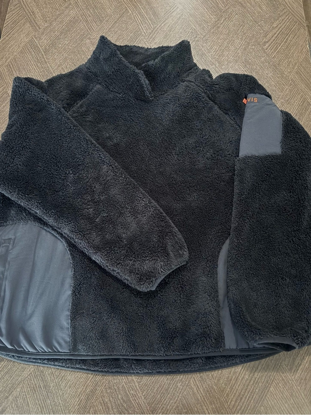 Orvis Women's XL Black Sherpa Fleece Pullover | Crossover Wrap Neck | Sleeve Zip